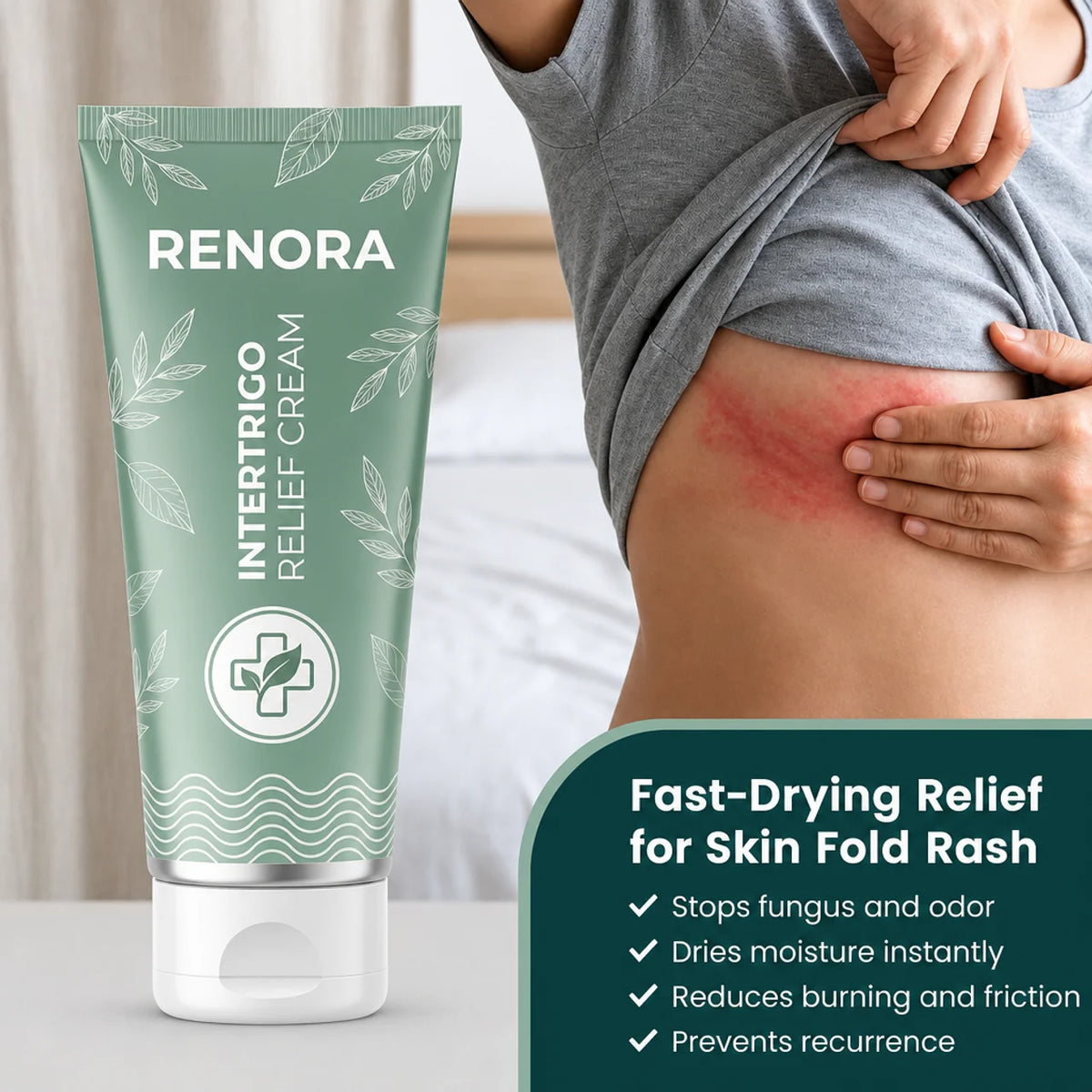 Intertrigo Relief Cream treats 99% of skin fold rashes from the first application